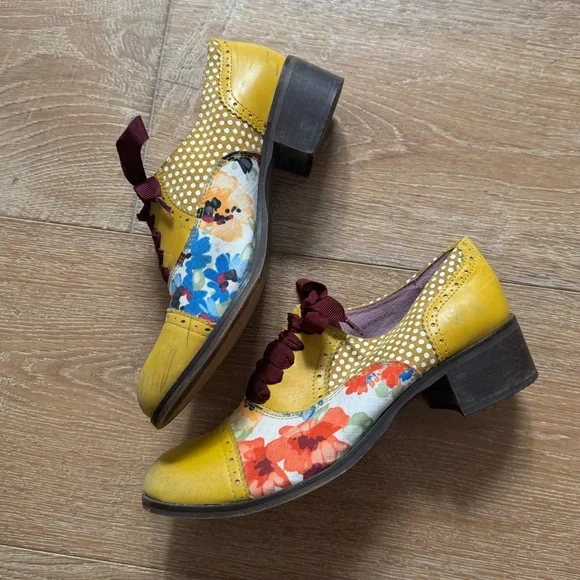 Irregular Choice Floral Yellow Oxford Shoes - Picture 2 of 8